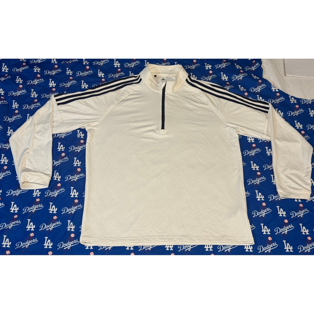 Adidas Golf Mens Large White 1/4 Zip Pullover 3-Stripe Performance CW4984 - Picture 1 of 7
